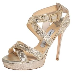 Jimmy Choo Glitter Vamp platform gold heels 39.5 US 8.5-9.5 $895 retail
